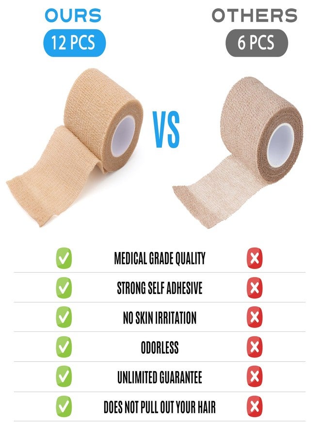 لوتفانسي ضمادات لاصقة ذاتية من لوتفانس، عبوة من 12 قطعة، شريط طبي غير منسوج 2 بوصة × 5 ياردات، شريط إسعافات أولية لالتواءات الكاحل والمعصم الرياضية، لون بني فاتح - Image 2